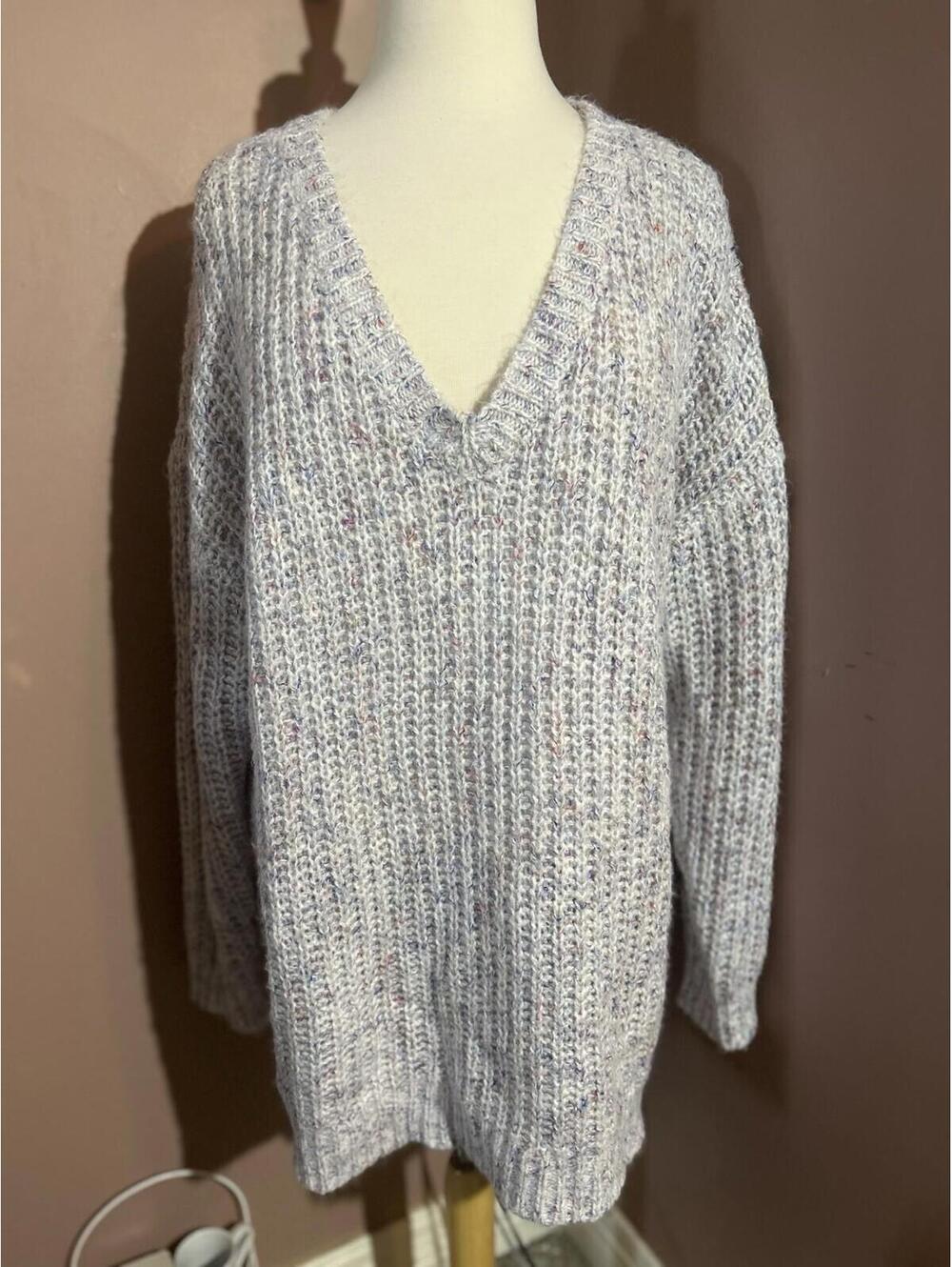 Torrid V Neck Pull Over Sweater Womens 3X Pink Purple Loose Knit Comfy Cozy